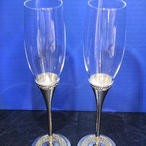 Gorham Razzle Dazzle Champagne Flute With Crystals Silvertone Wedding Flutes in